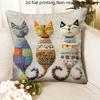 1pc Three Cute Cats Zipper Closure Short Plush Material Pillowcase, Suitable for Car, Farmhouse, Bedroom, Living Room Sofa Pillow Cover