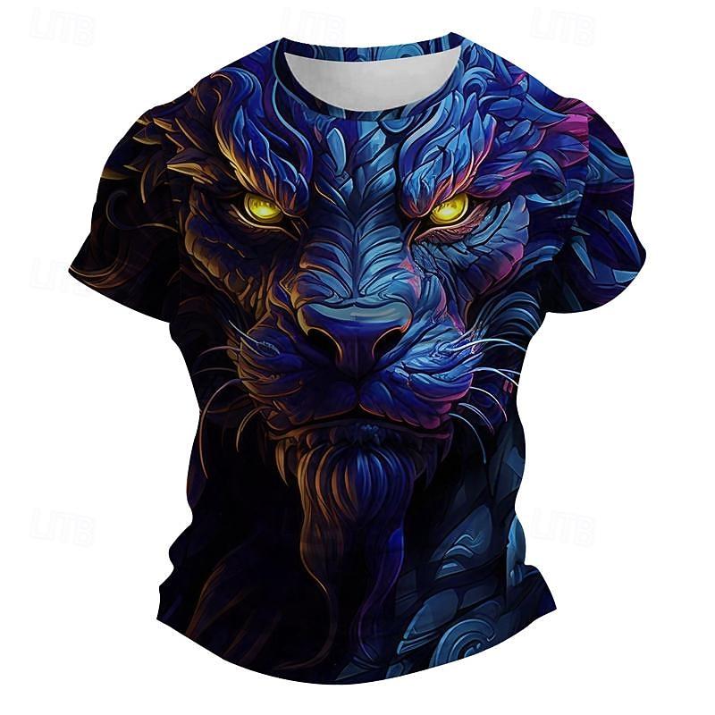 Men s Graphic Animal Lion T Shirt Short Sleeve T shirt 3D Print Crew Neck Shirt Daily Designer Subculture Sports Outdoor XL
