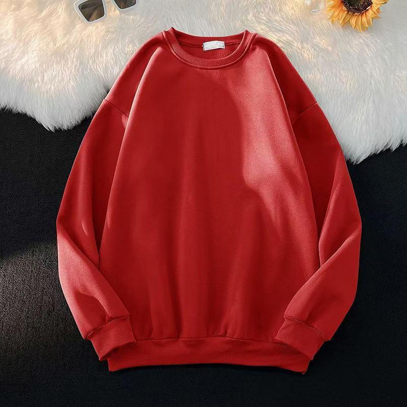 Men's 2025 Korean Trend Loose Cotton Sweatshirt: Long Sleeve, Round Neck, Solid Color