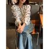 Women's Sweet Polka Dot Long-Sleeve Color Block Shirt, 2026 Spring Korean Style, Single-Breasted with Doll Collar