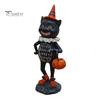Retro Distressed Ornaments Wooden Halloween Resin Figurines, Pumpkin Scarecrow Wizard Owl Black Cat Tabletop Decorations Statue, Rustic Desktop