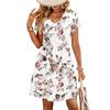 Modisches Damenkleid mit Print, V-Ausschnitt, kurzärmelig, locker, lässig, für den Strandurlaub