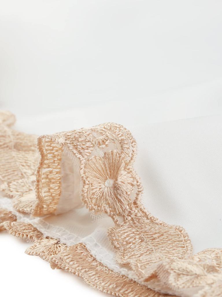 M [Allegra K] Pajamas, Satin, Lace, Slip, Camisole, One-Piece, Babydoll, Nightwear, Innerwear, V-Neck, Women's, Beige,