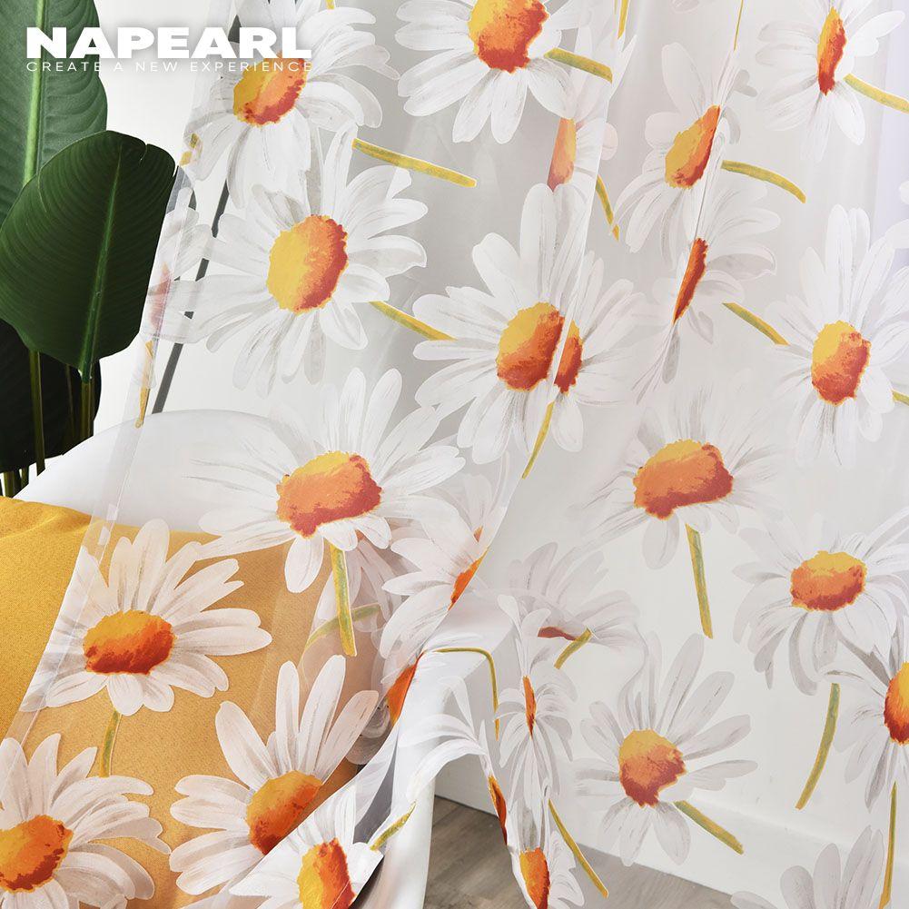 1PC NAPEARL Fashion Daisy Flower Sheer Curtain Tulle Window Screening for Living Room Bedroom Home Decor