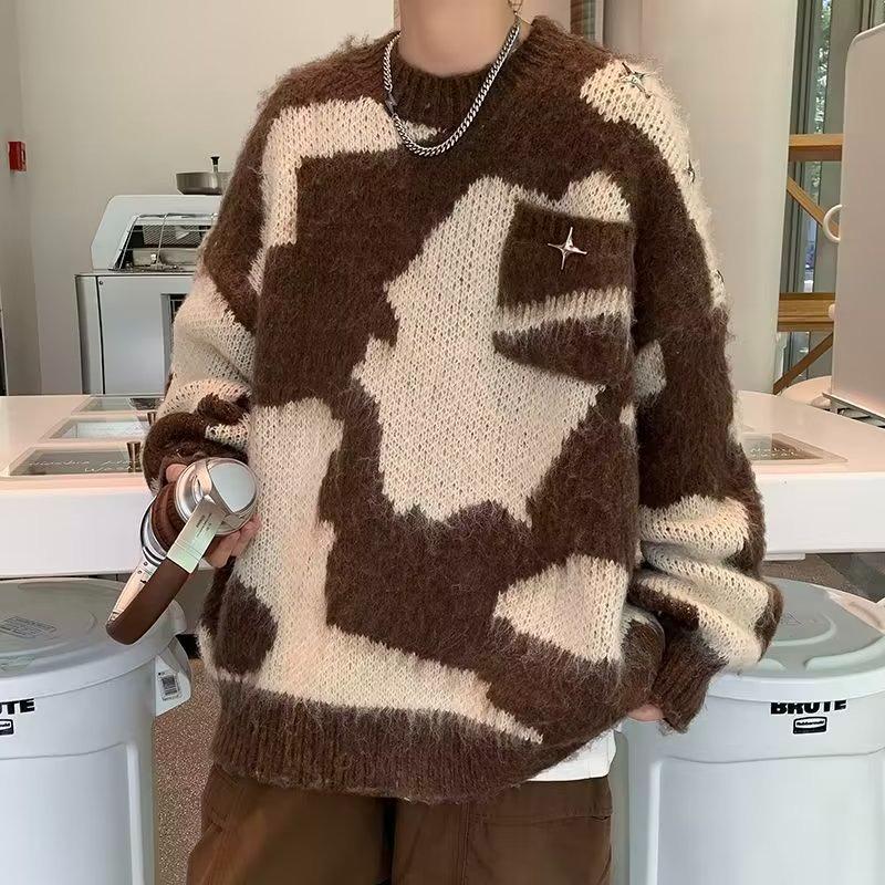 Sweaters for men and women, loose and comfortable plush knitted sweaters in autumn and winter, lazy wind tie-dye trendy high street warm clothes