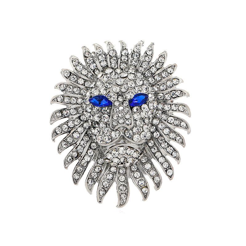 Full Strass Djur Kristall Lejonhuvud Dominant Nål Kappa Korsage Tillbehör Brosch