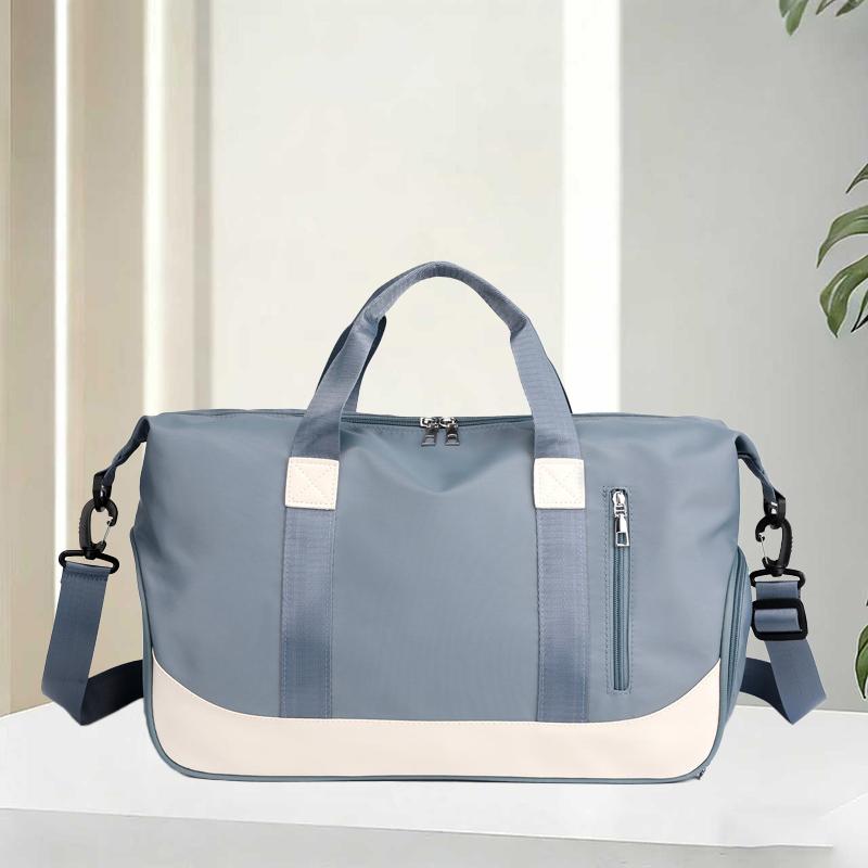 Color Block Waterproof Duffle Bag, With Independent Shoe Compartment Portable Gym Bag For Sports Fitness Short Travel Weekend Trip