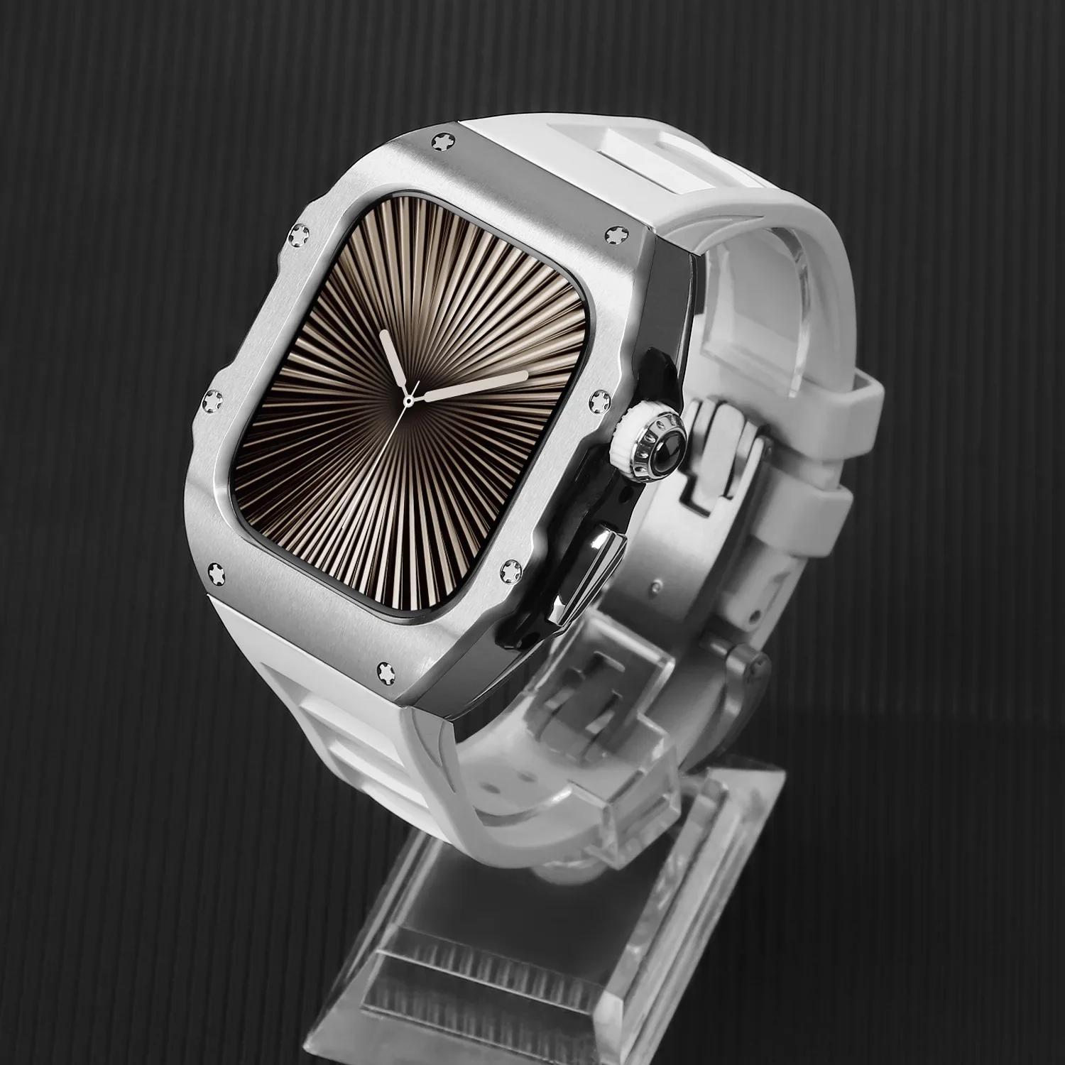 

Luxury Modification Kit for Apple Watch 10 46mm 42mm Butterfly Buckle Stainless Steel Case for Iwatch Ultra2 1 49mm Fluororubber iwatch 10 42mm срібні білого кольору