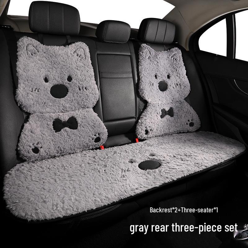 West Highland Cartoon Puppy Plush Car Seat Cushion - Winter Warmth Universal Cover