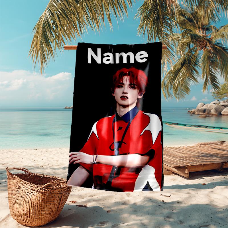Personalized customized proof beach towel with TOP lands boy group Zhu Zhixin pattern - soft, absorbent,quick-drying,perfect swimming,camping&bathing