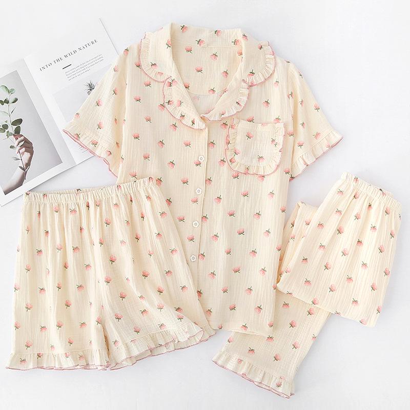 

Women s Three Piece Round Neck Long Sleeved Top With Elastic Band, Long Pants, Short Sleepwear Set, Casual Set XL бежевий