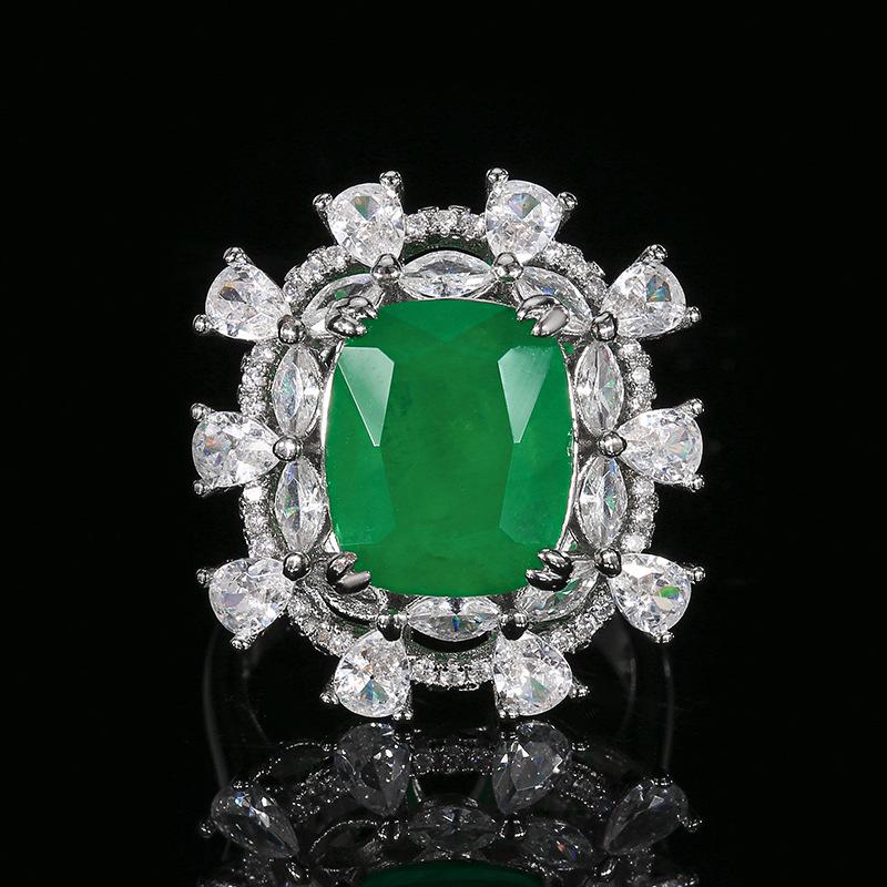 Jewelry Luxury Color Treasure Inlaid Paraiba Green Pink Zircon Ring Women'S Jewelry