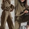 Autumn Winter 2 Pieces Set Women Tracksuit Fleece Long Sleeve Warm Hoodies And Jogger Pants Casual Set Solid Outfit Sport Suit