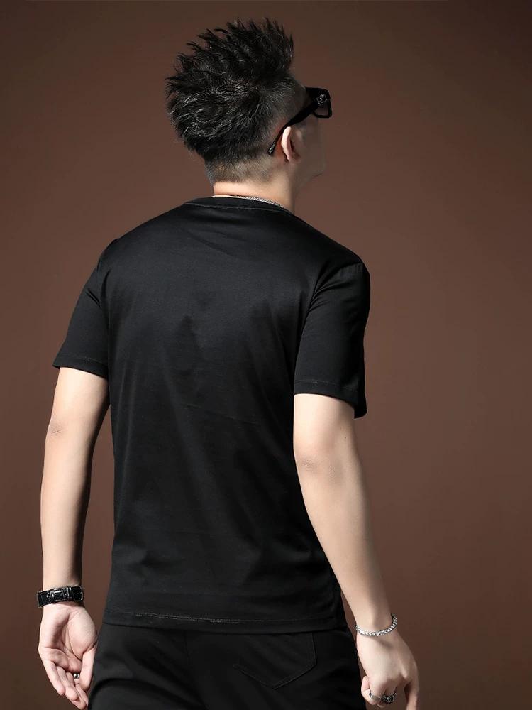 European Style Short-Sleeve T-Shirt for Men, Trendy 2025 Summer New Round Neck Slim Fit Mercerized Cotton Half-Sleeve Base Shirt for Men