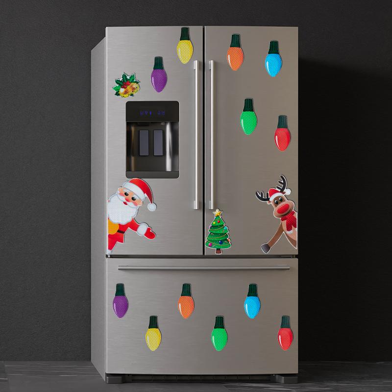 Christmas Decorations Car Magnetic Reflective Sticker Refrigerator Magnets Light Bulb decal New Year 2025 Xmas home decor gifts