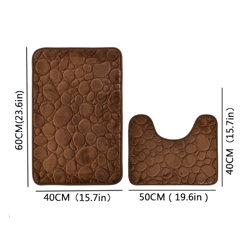 Embroidered Pebble Coral Velvet Floor Mat, Bathroom Carpet, Bathroom U-shaped Sponge Absorbent Foot Mat, Door Mat, Two-piece Set