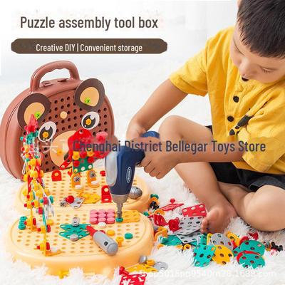Caja de herramientas DIY de juguete eléctrico para niños: Rompecabezas 3D y Bloques de Construcción con Tornillos para Educación Temprana