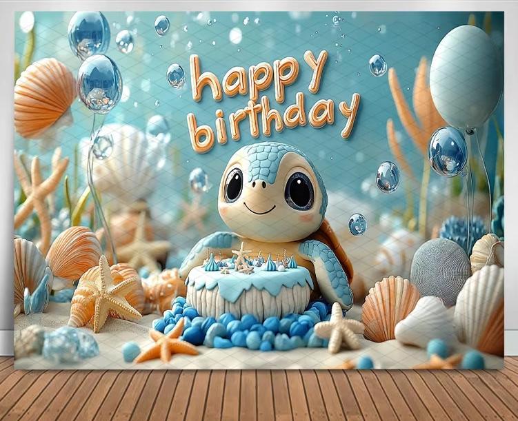 Cute Turtle Theme Birthday Banner Photography Background Blue Decorative Baby Shower Photo Studio Portrait Shooting Background