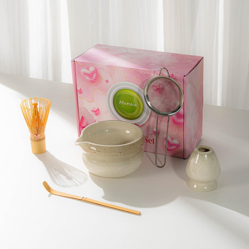 Japanese Matcha Set With Bow Pattern, Matcha Whisking Tools, Tea Set Accessories, Multiple Styles Available, Gift
