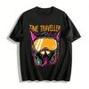 Funny Time Traveller Cat Print Trendy Casual Top Pure Cotton T-shirt