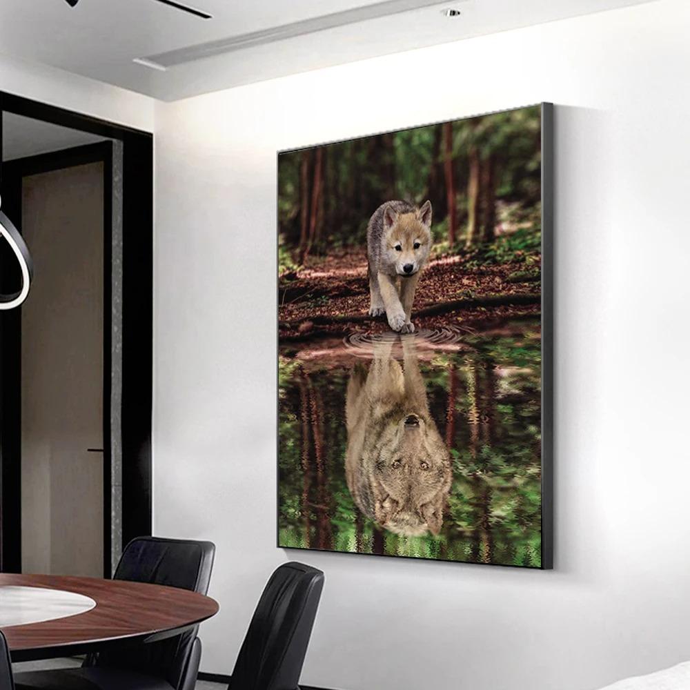 1pc frameless Canvas MINDSET IS EVERYTHING Motivational Poster Lion Tiger Wolf Animal Wall Art Canvas Print fo