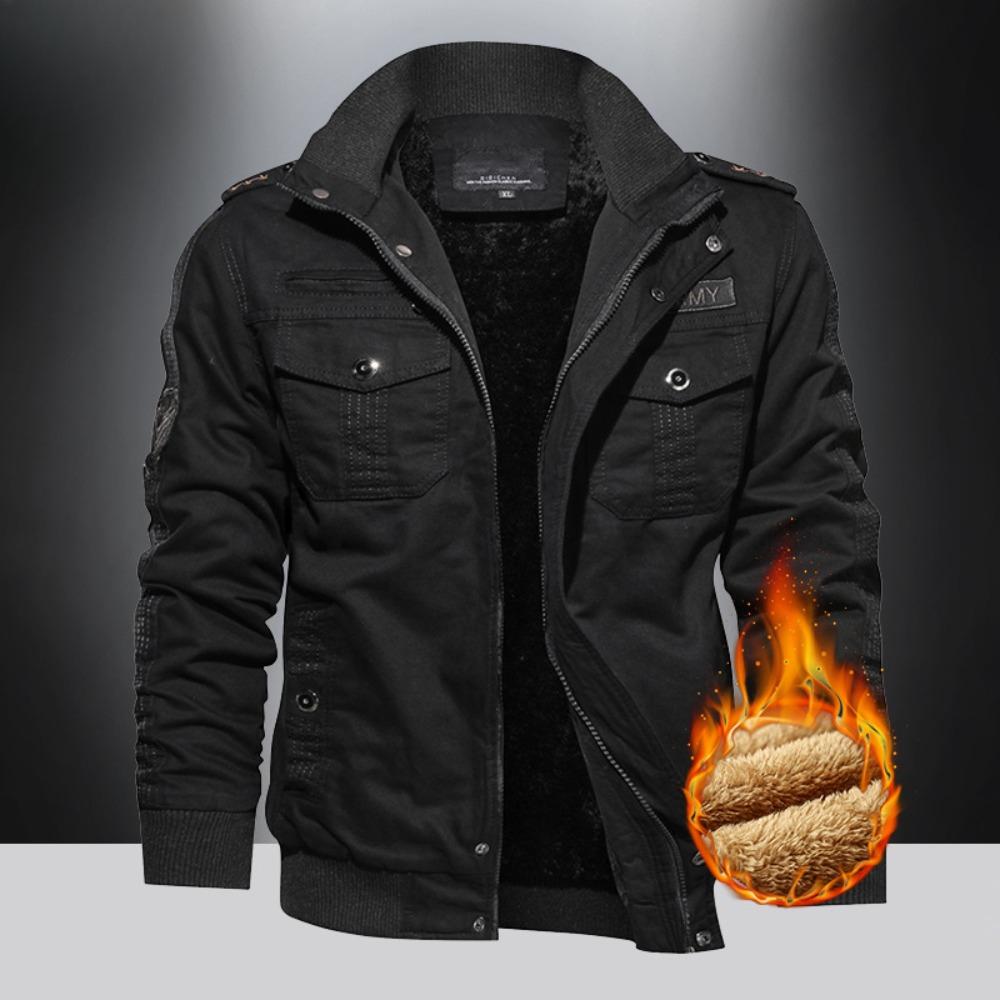 

Мужская осенне-зимняя хлопковая куртка: Бархатная подкладка, стиль карго, повседневный дизайн с длинными рукавами и карманами S чёрный