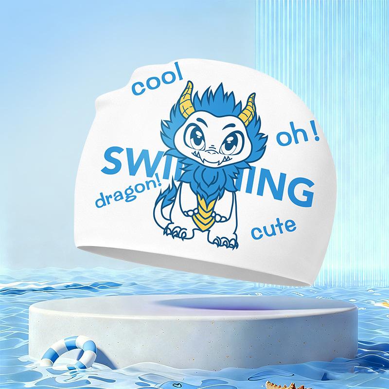 New Children's Cartoon Swimming Cap Cute Dolphin Waterproof Ear Protection Swimming Caps Kids Hot Spring Swimming Equipment