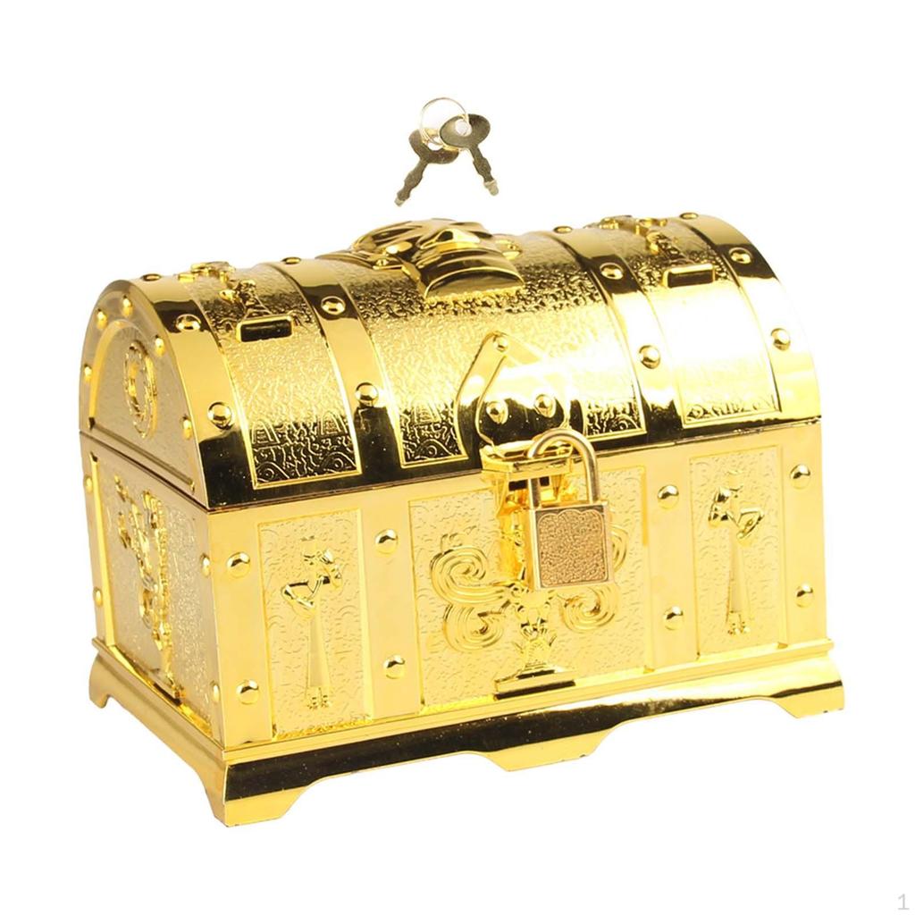 Antique Pirate Chest with Lock for Storing Trinkets and Bills