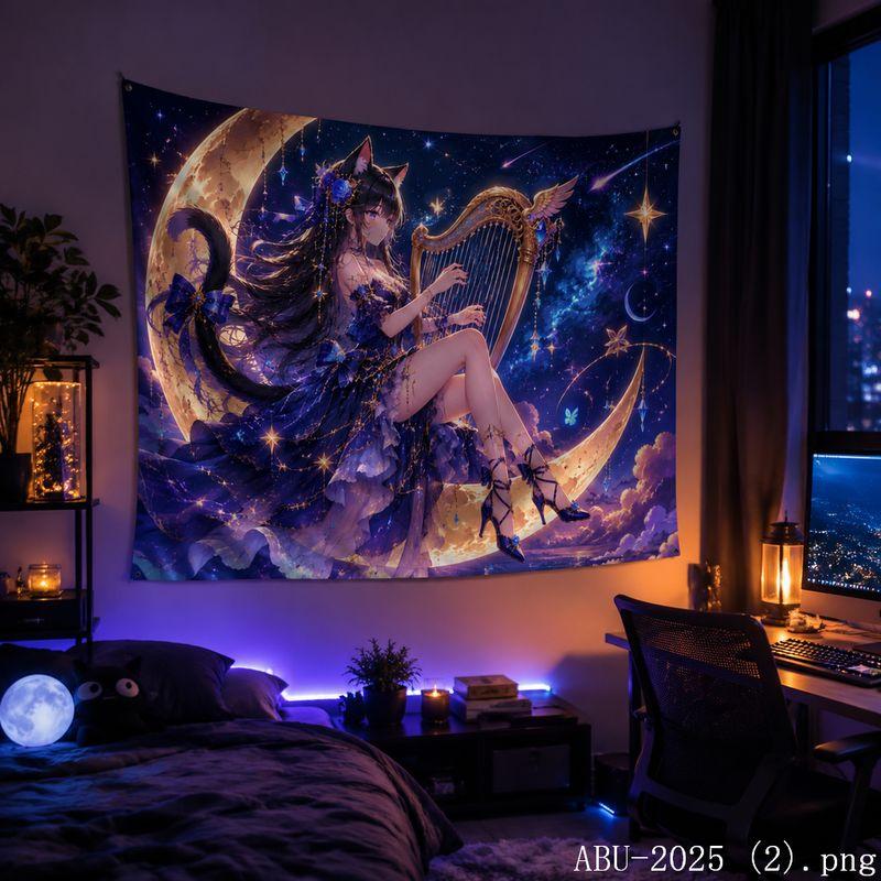 Starry Sky Moon Anime Warrior Aesthetic Tapestry Cool Fantasy Galaxy Cartoon Wall Hanging Bedroom Dorm Home Decor