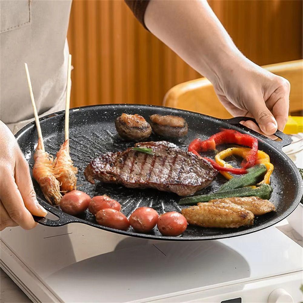 Non-Stick Korean Barbecue Pan Thick Roasting Grill Tray Portable BBQ Grill Pan  Kitchen Cookware