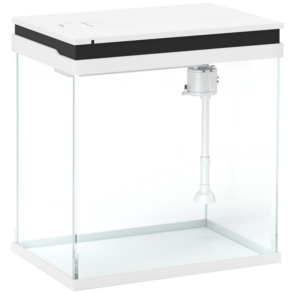 14L Glass Fish Tank With Filter System, LED Lights, Water Pump, White