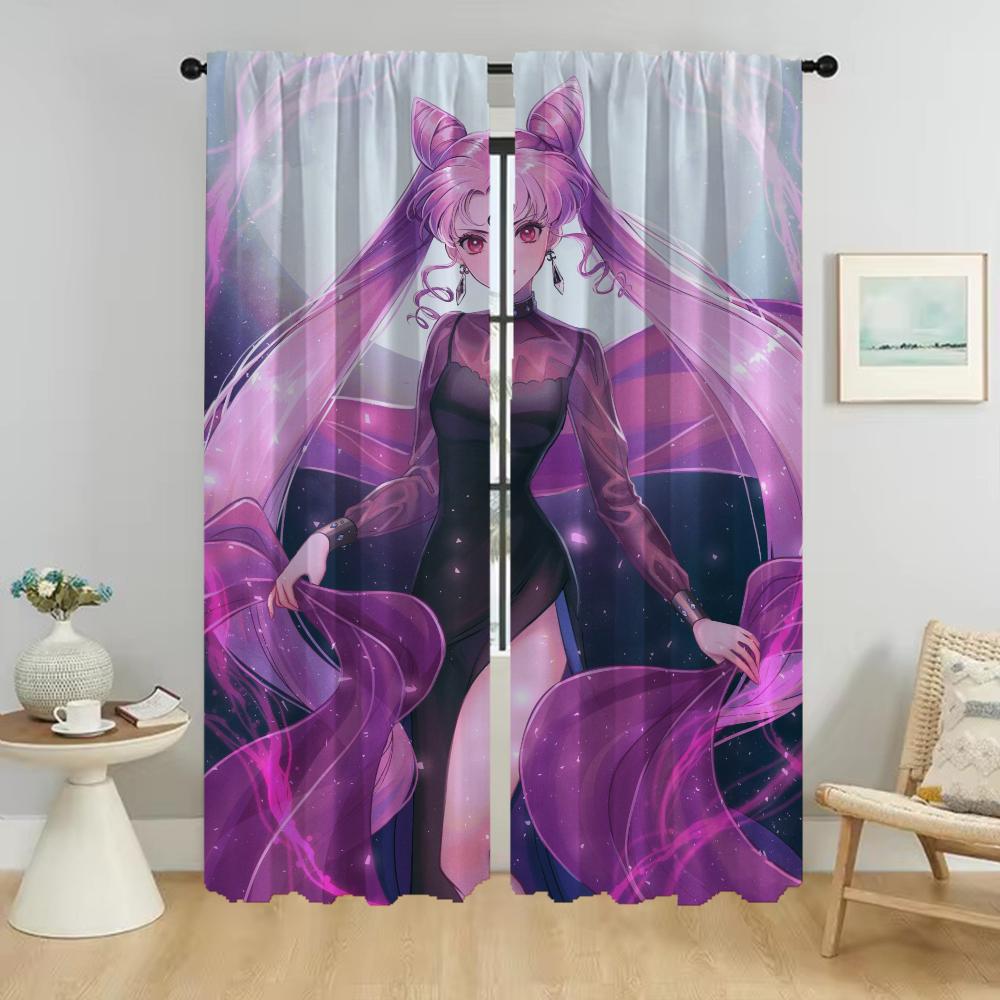 Verdunkelungsvorhang für Zimmer 2 Paneele Sailor-Moons Mückenschutzvorhänge Halloween-Dekoration Tüll für Schlafzimmer-Raumteiler Jalousien