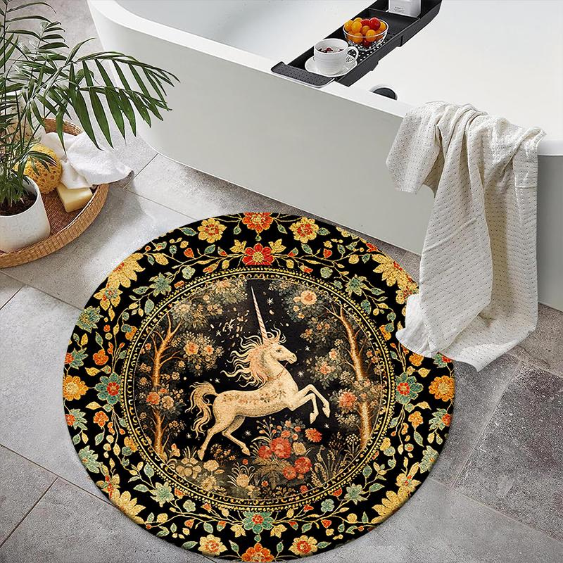 1pc Medieval Unicorn Hunting Round carpet Painted Printed circular carpet, home door mat, outdoor travel protection carpet