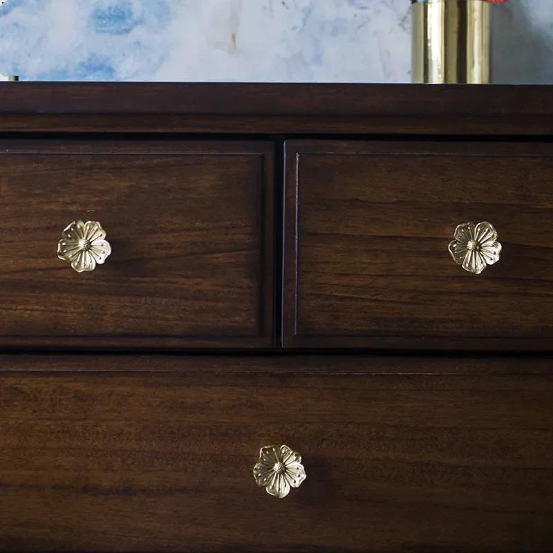 1pcs Pure Brass Handle Drawer Flower Knobs and Handles Single Hole for Dresser Wardrobe Cabinet TV Cabinet Wine Cabinet Knobs