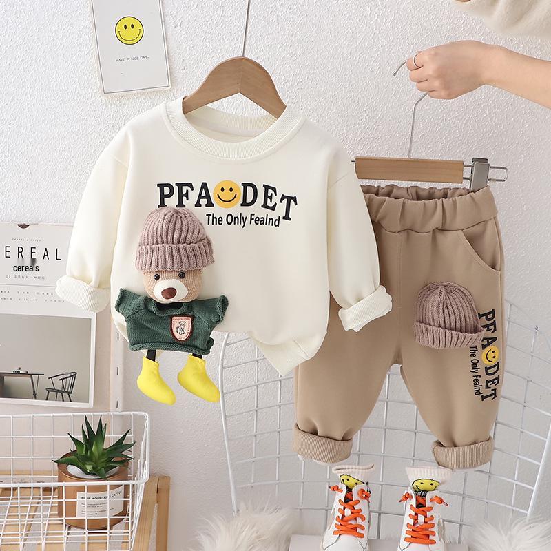 Yihow Boys' 3D Bear Sweatshirt Set - Spring/Autumn Kidswear