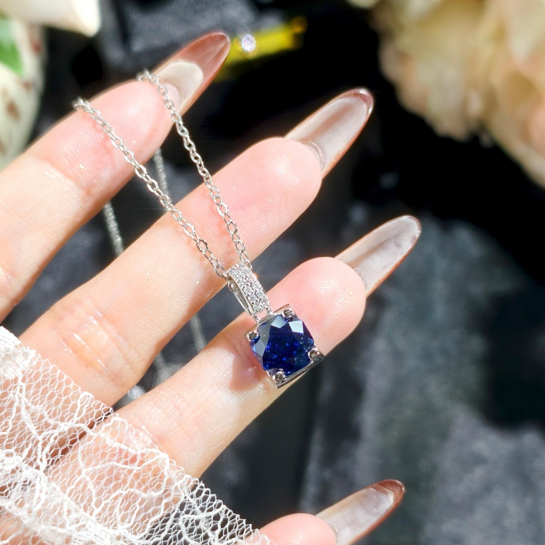 2026 Rose Cut Royal Blue Octagon Flash Diamond Necklace Pendant Open Ring Stud Earrings Bracelet