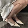 Sommermode sexy spitze High Heels lässige flache Sandalen elegante Schnalle dekorative dünne High Heels schwarze Damenschuhe