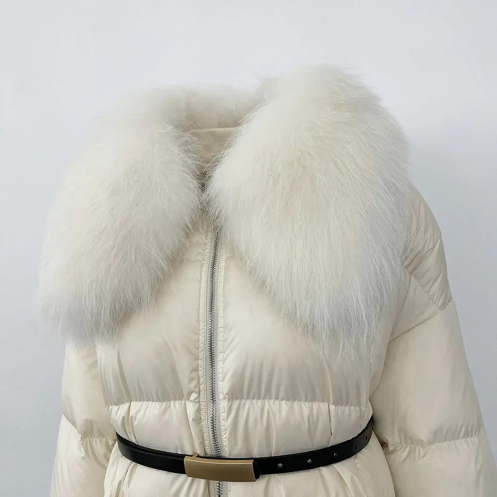 OFTBUY Winter Jacket Women Natural Real Raccoon Fur Collar Belt Thick Warm Duck Down Coat Detachable Outerwear Streetwear Casual
