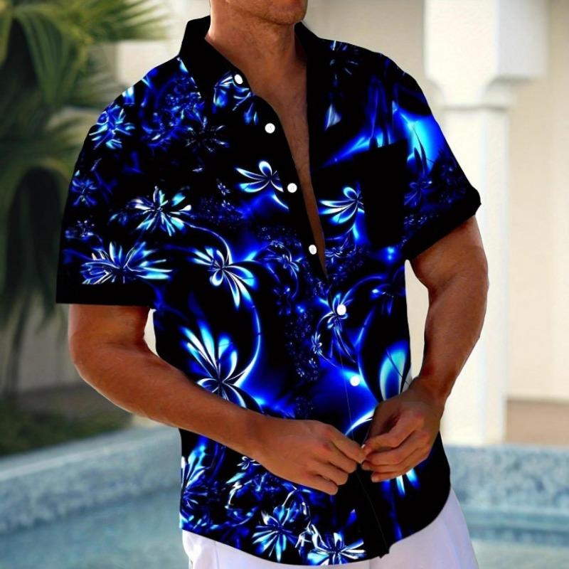 Men's Summer Casual Button Down Shirt Abstract Floral Print Short Sleeve Hawaiian Shirt