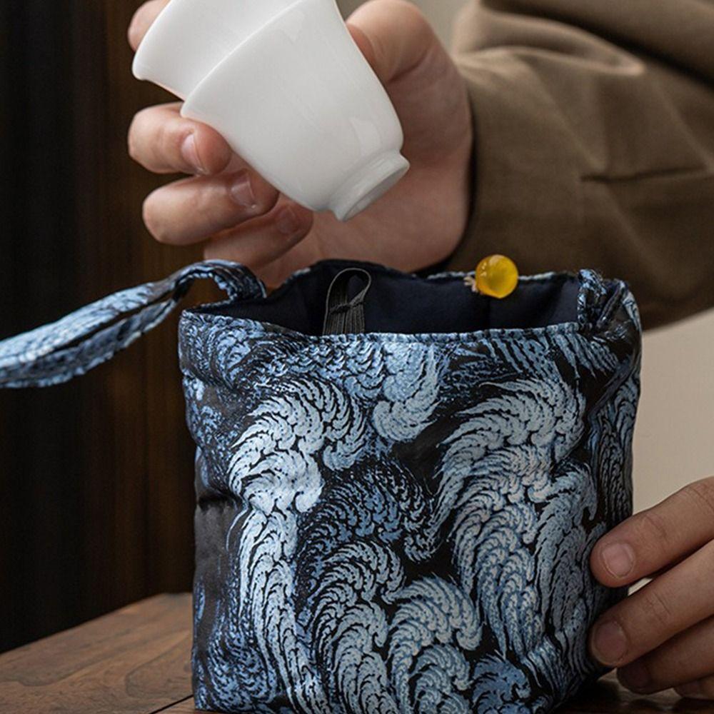 Portable Brocade Tea Set Storage Bag Thickened Embroidered Teapot Storage Bag Chinese Style Bag Vintage Style