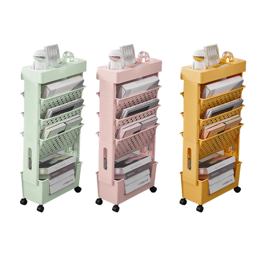 Movable Bookshelf Multipurpose Large Capacity Multilayer 4  Wheels Deskside Bookshelf for O