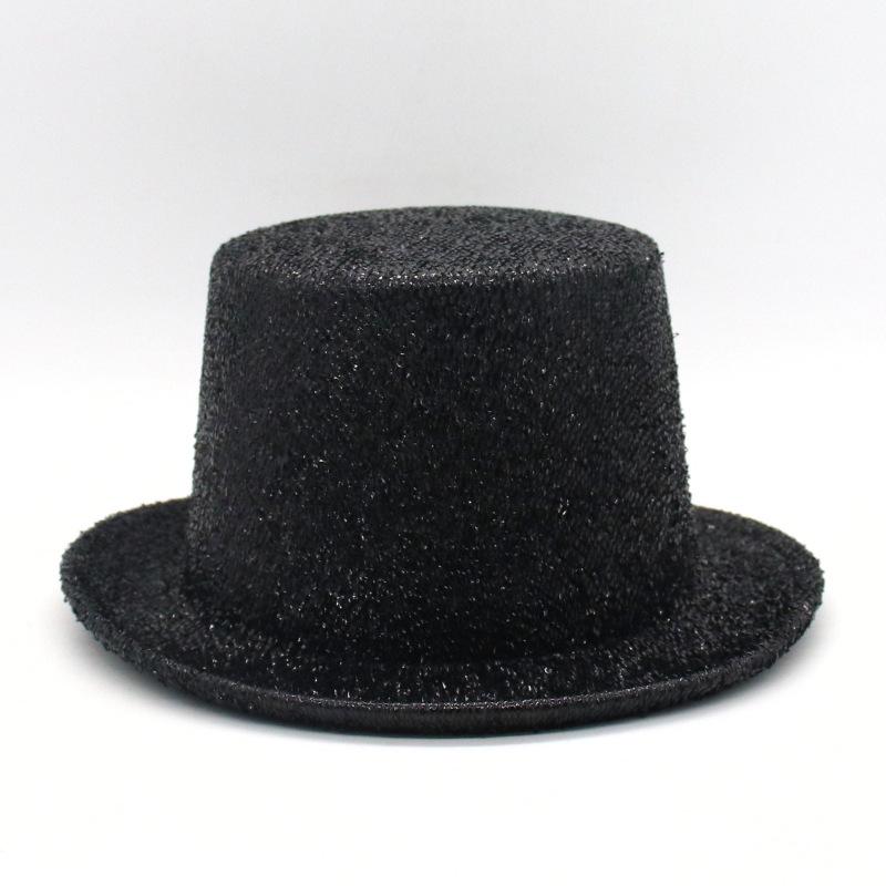 Party Carnival Golden Silk Flat Top Woolen Hat Top Hat Men'S And Women'S Party Festival Sequins Stage Performance Hat