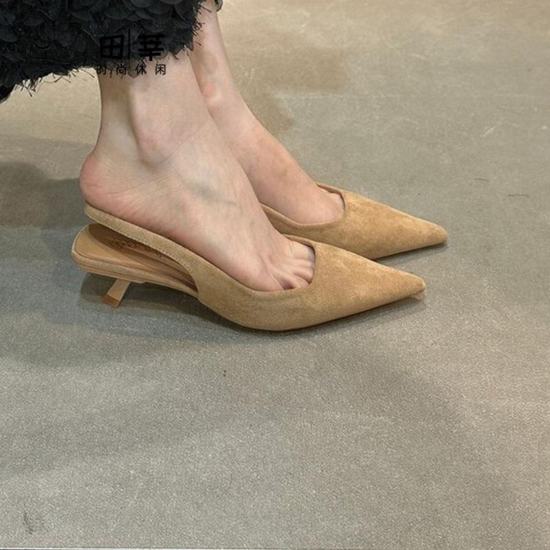 Fashion Versatile Temperament Stiletto High Heels Women's Xia New Baotou Pointed Toe Shallow Mouth One Strap Back Empty Sandals