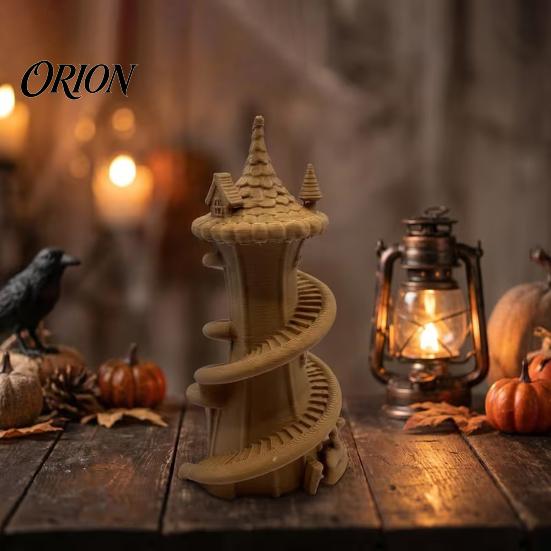Fantasy Room Decor 3D Printed Spire Castle Ornament with Spiral Staircase, Resin Sculpture, Retro Study Window Displays Fairy Tale Desktop Decoration