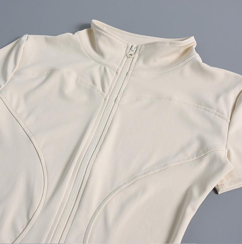 Women's Quick-Dry Bodycon Yoga Jacket - High Elasticity, Short Sleeve, Stand Collar, Zipper, Nude Feel for Fitness and Running (Summer)