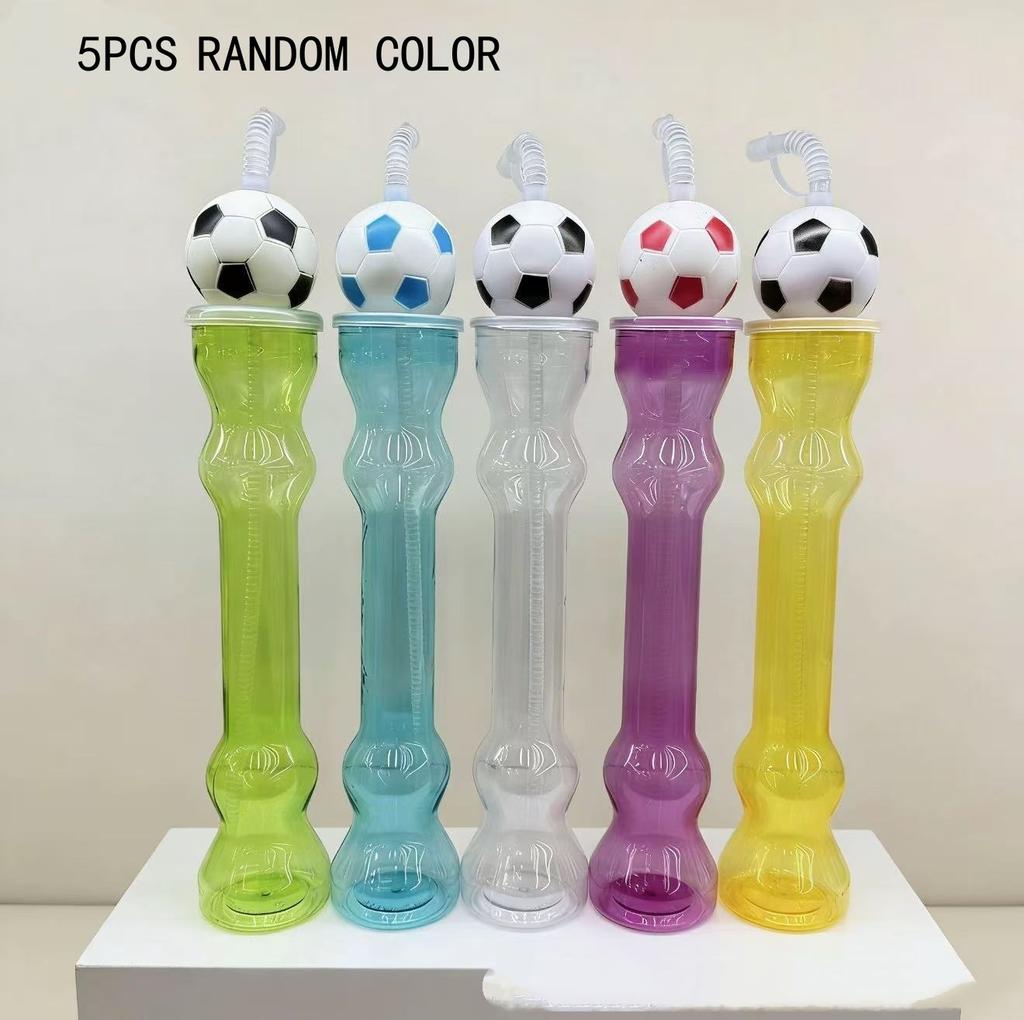 5Pcs Random Color Soccer Ball Water Bottle with Straw Plastic Football Drinking Cup for Kids Sports Party Favors