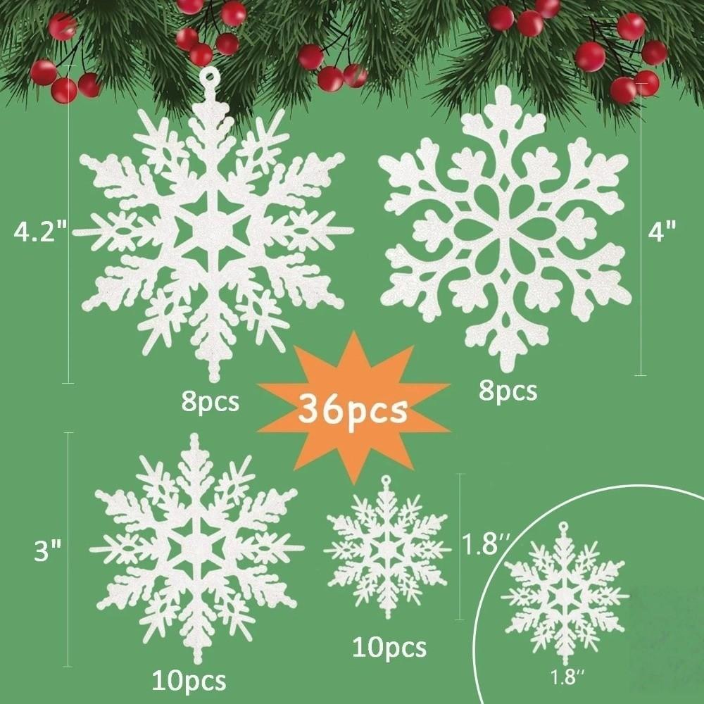 18/36pcs Merry Christmas Paper Snowflakes Glitter White Double-Sided Xmas Tree Pendants Lightweight Snow Flakes Charm
