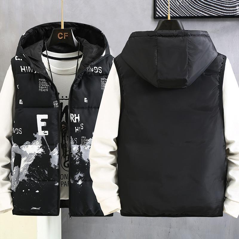 Men Reversible Thick Warm Hooded Casual Fashion Sleeveless Cotton Padded Vest