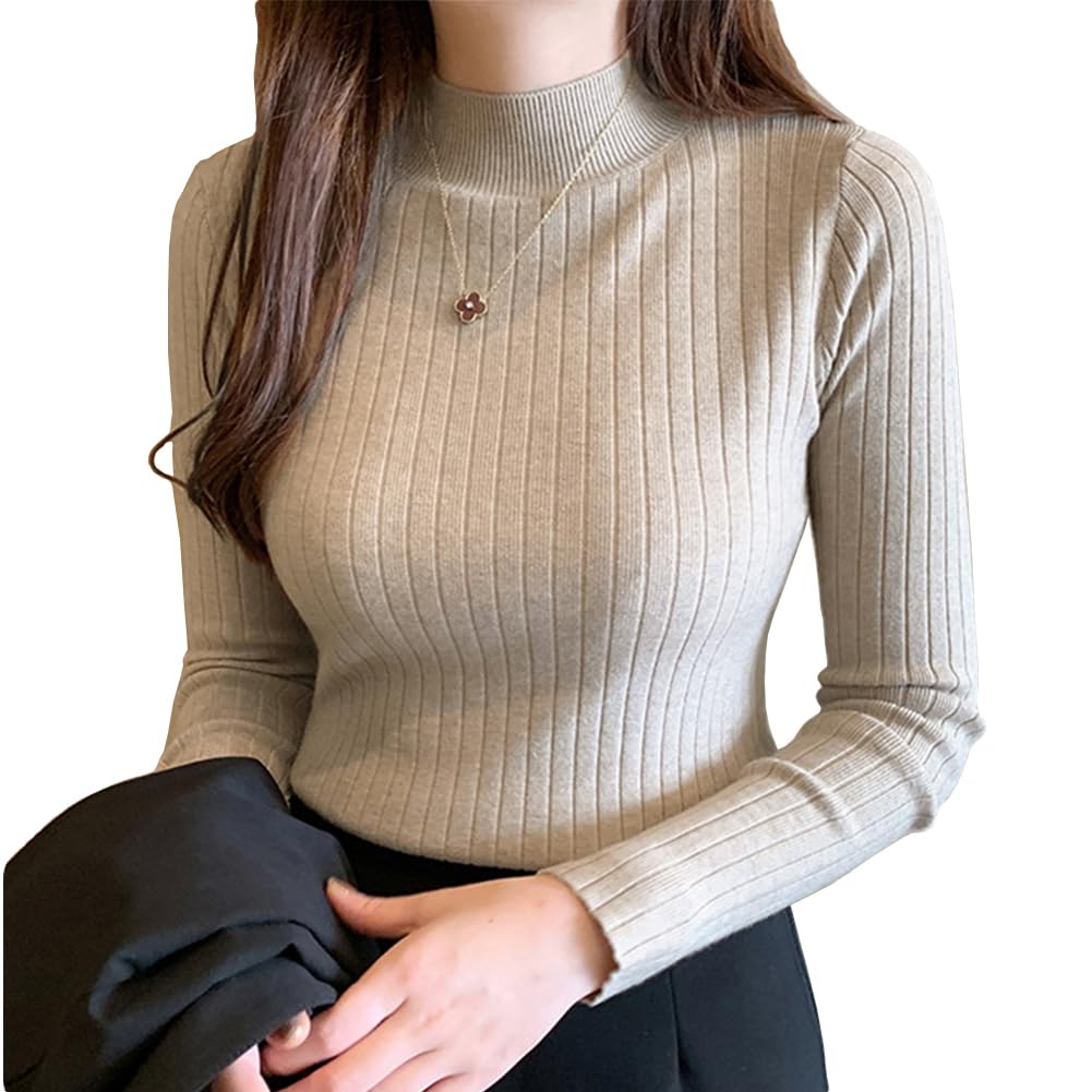 

DMFU В язаний рубчик Ідеальний для і Дуже Ідеальний для Осені та з Довгим Рукавом Простий Дизайн Жіночий Светр, Багатошаровість, Універсальний, Еластичний, Зимовий. Висока горловина,