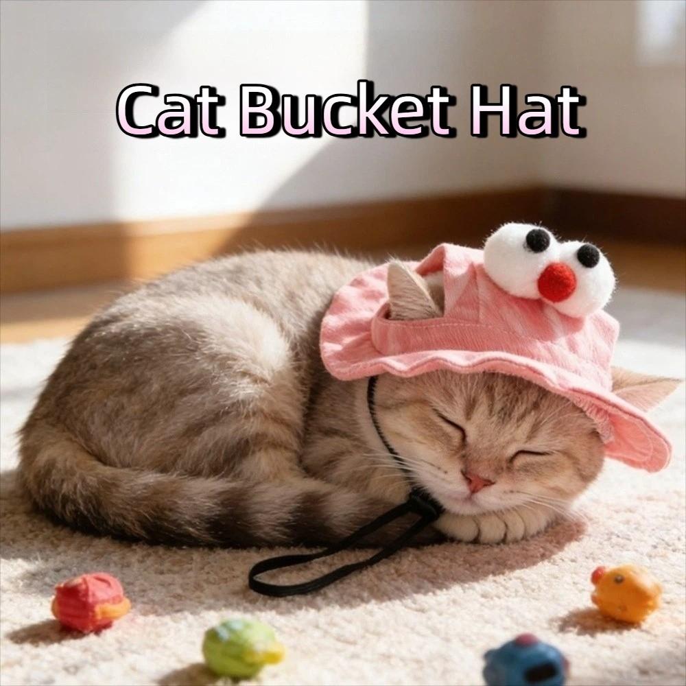 Round Brim Cat Bucket Hat Adjustable Cat Baseball Cap Colorful Pet Sun Hat  Outdoor